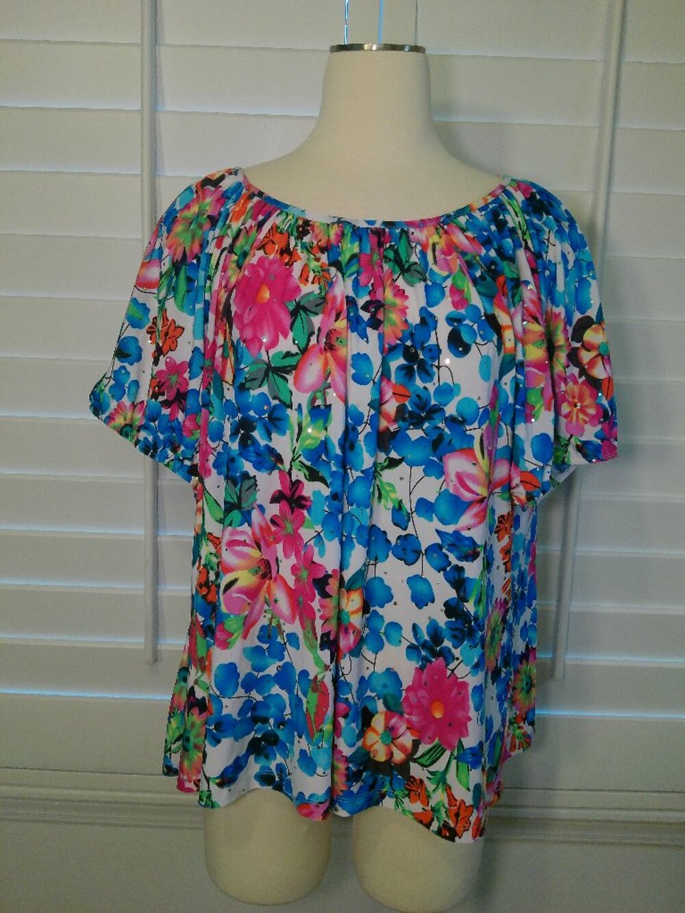Short Sleeve Blouse Colorful Floral CD Daniels Size 2X
